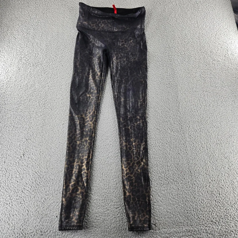 SPANX Leggings Womens Medium Faux Leather Leopard Print Stretch Gym Training‎